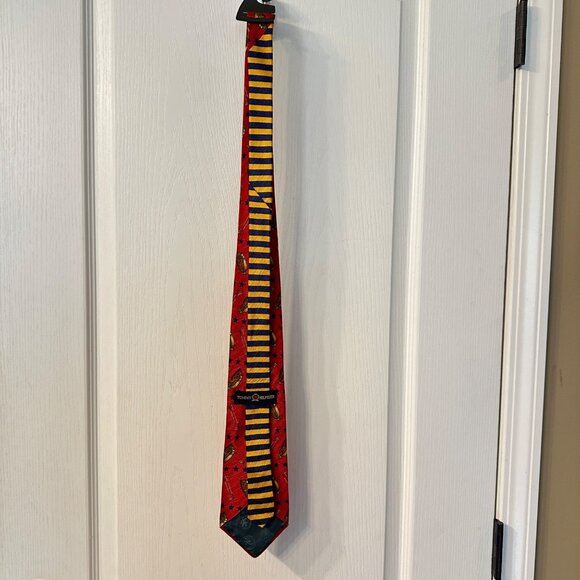 Tommy Hilfiger | VTG Red Men's Tie 100% Imported Silk Golf Italy Made USA Stripe - Picture 5 of 11
